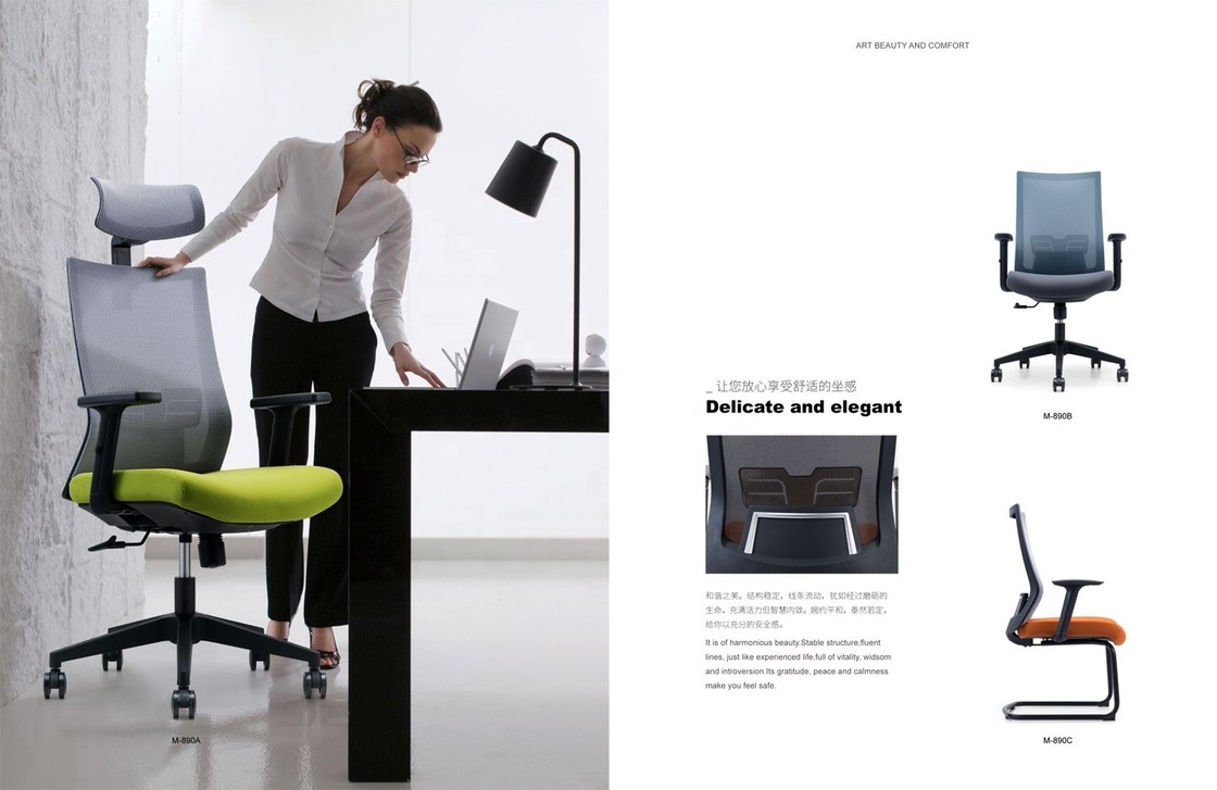 Kursi Mesh Kantor dengan Pendukung Lengan dan Pendukung Kepala yang Bisa Disesuaikan untuk Desain Ergonomis Belakang Tinggi Modern