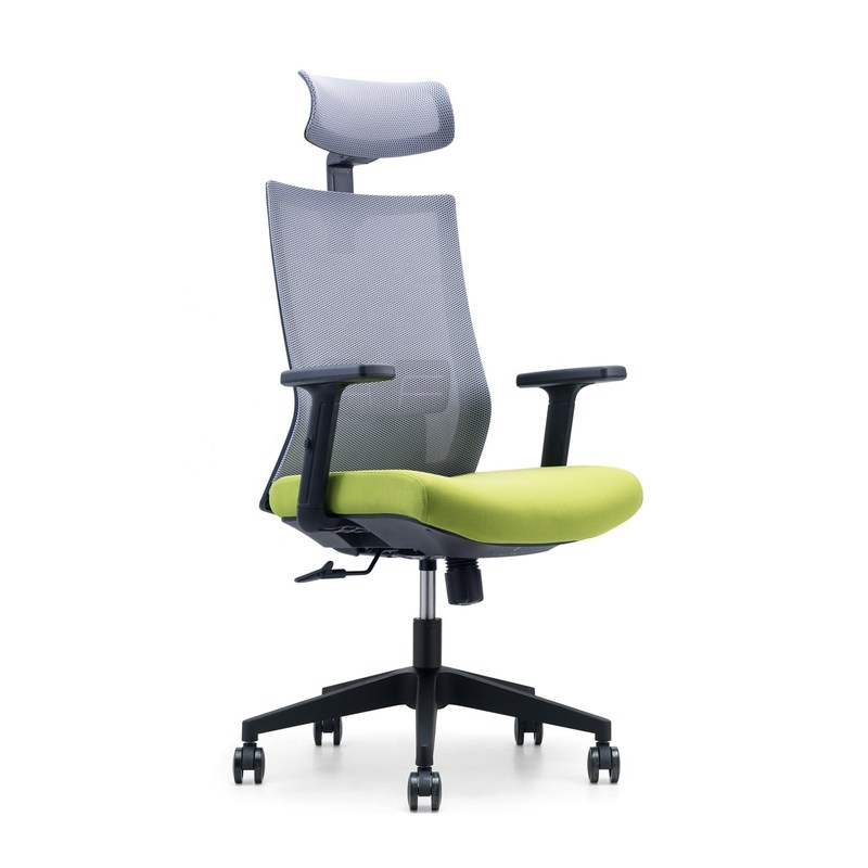 Kursi Mesh Kantor dengan Pendukung Lengan dan Pendukung Kepala yang Bisa Disesuaikan untuk Desain Ergonomis Belakang Tinggi Modern