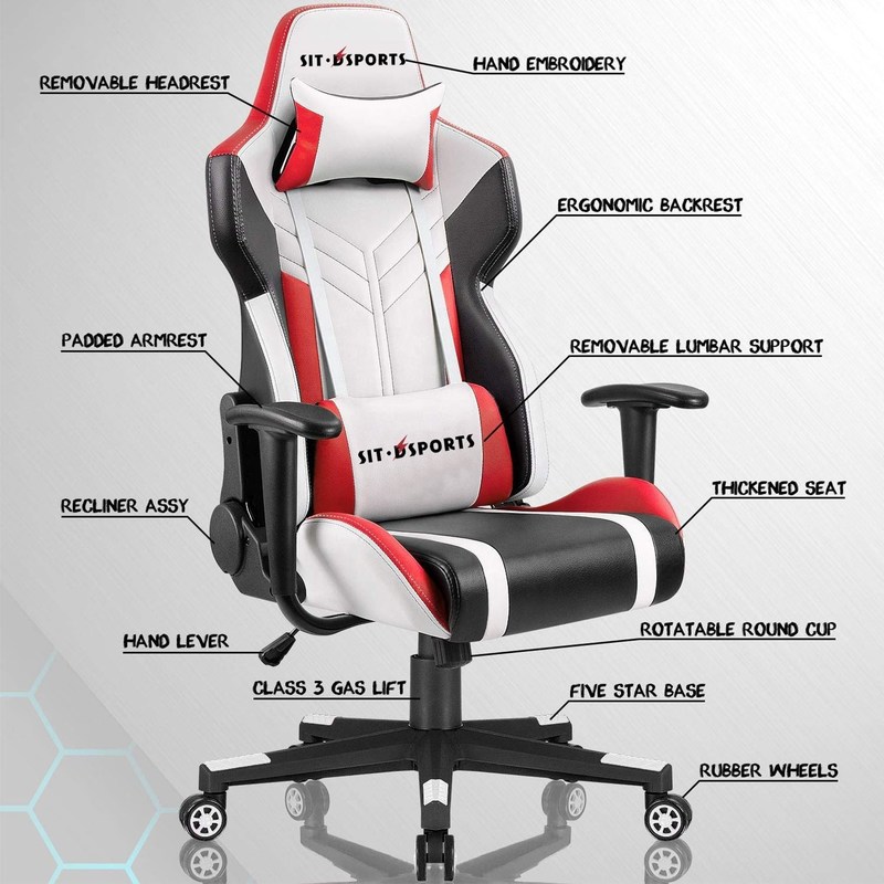 Professional Putih PU Kulit Racing Gaming Kursi untuk Pengalaman E-sports Nyaman