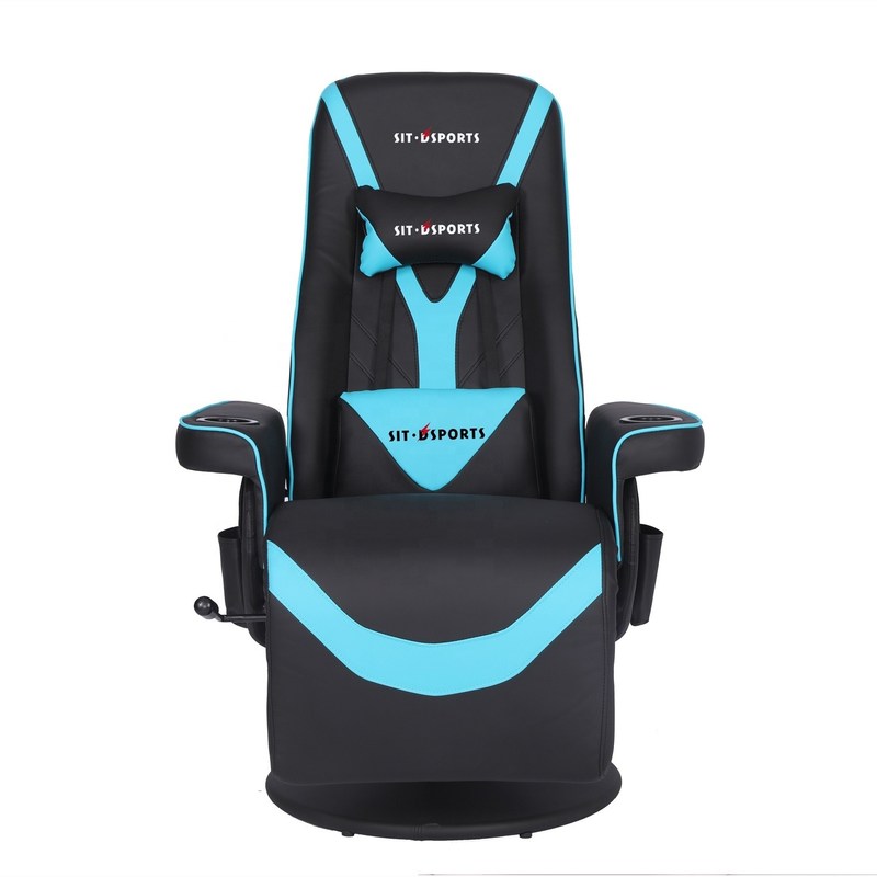 Sofa Gaming Gaya Balap Hitam/Biru Mewah dengan Lampu LED Tempat Cangkir dan Sandaran Kaki