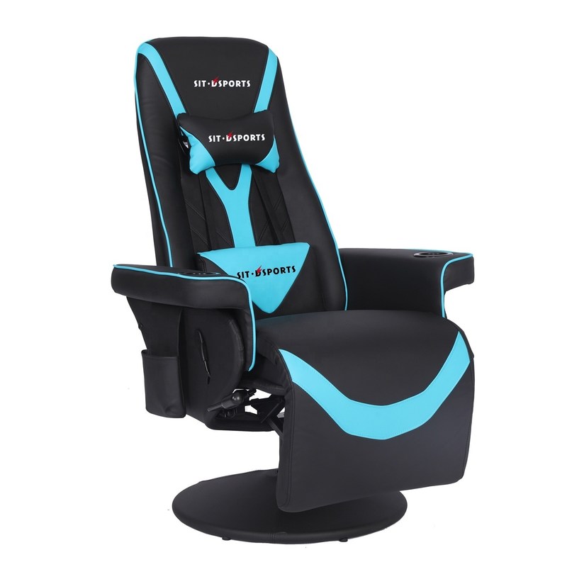 Sofa Gaming Gaya Balap Hitam/Biru Mewah dengan Lampu LED Tempat Cangkir dan Sandaran Kaki