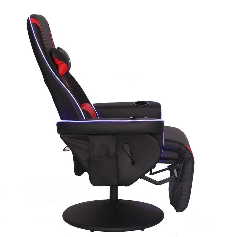 Sofa Gaming Gaya Balap Hitam/Biru Mewah dengan Lampu LED Tempat Cangkir dan Sandaran Kaki